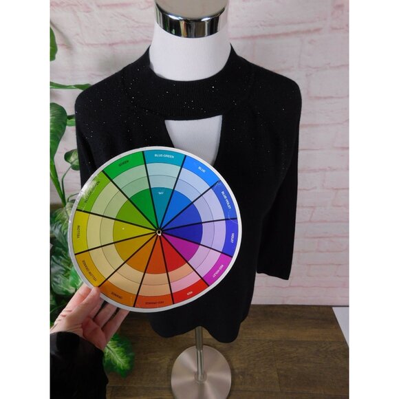 Cable Gauge S Black Keyhole Sparkle Sweater Top - Picture 8 of 10